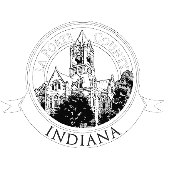la porte indiana – white La Porte County, Indiana circular seal logo featuring the county courthouse