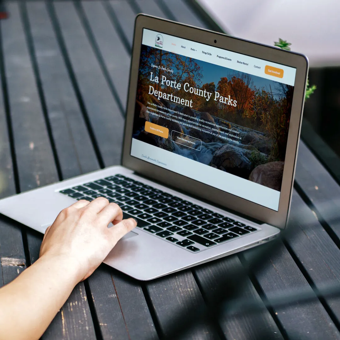 La Porte county parks website on a laptop La Porte county parks website on a laptop
