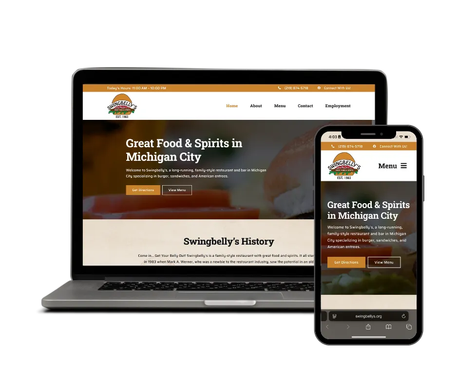 Swingbelly's Website Mockups on Desktop and Mobile