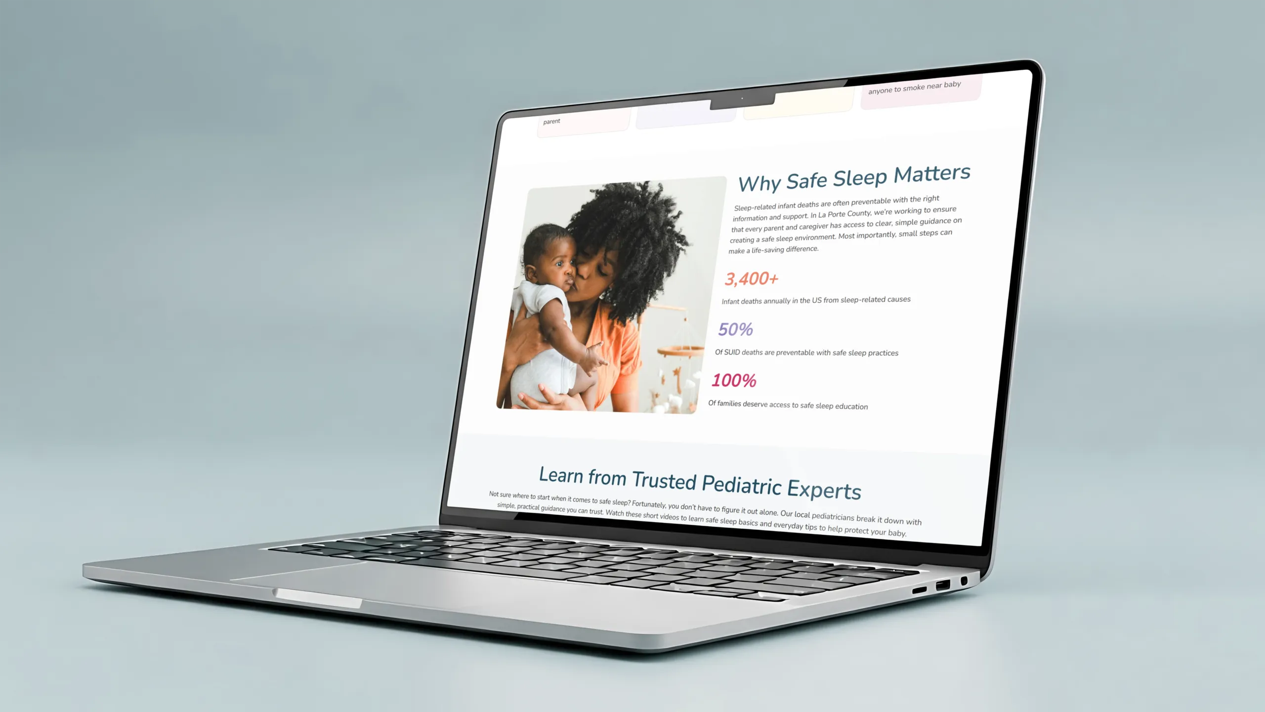 Laptop Safe Sleep LPC website designed by Sera Group shown on a laptop