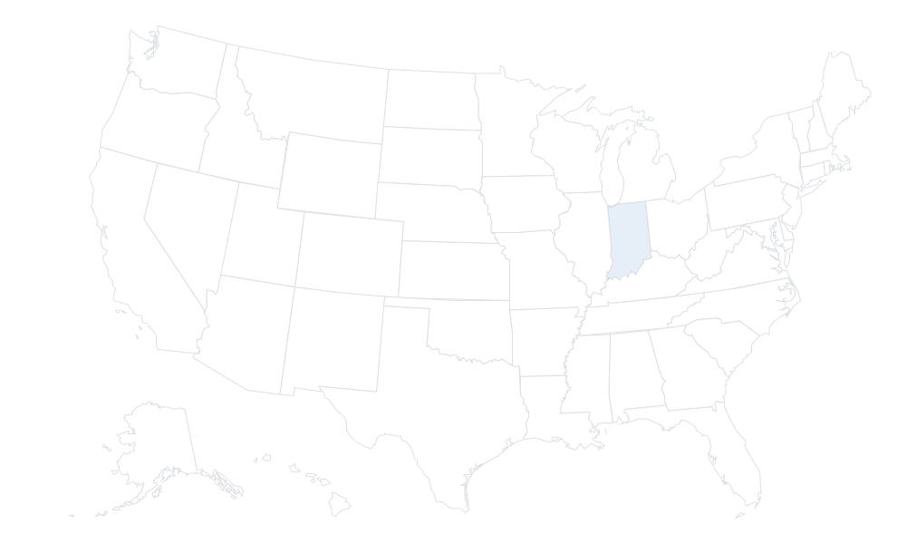 Sera Group Client Reach Map – Marketing Agency in La Porte, Indiana Map of the United States with connection lines from La Porte, Indiana to Sera Group client locations in other states